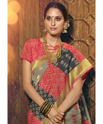 grey woven silk cotton saree with blouse 2