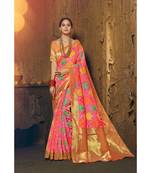 pink woven silk cotton saree with blouse