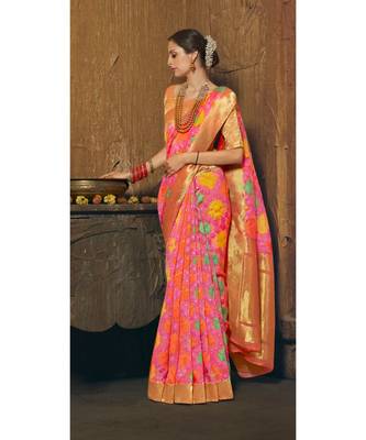 pink woven silk cotton saree with blouse 2