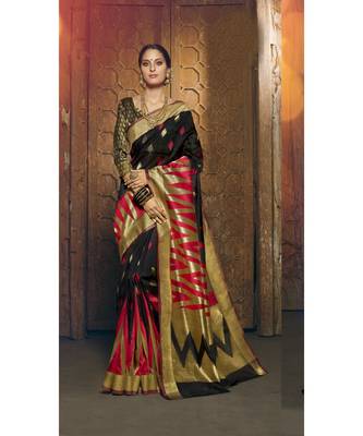 black woven silk cotton saree with blouse 1