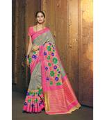 grey woven silk cotton saree with blouse
