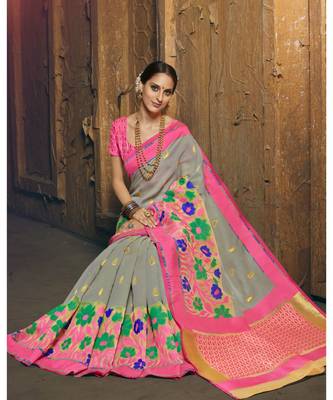 grey woven silk cotton saree with blouse 2