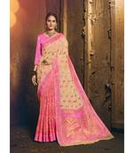 cream woven silk cotton saree with blouse