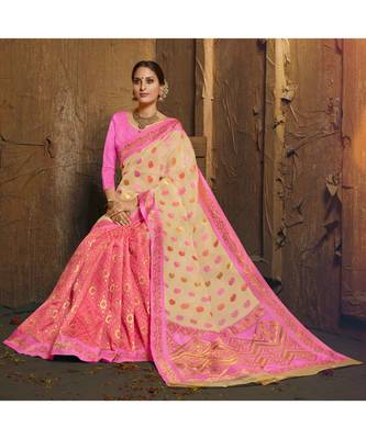 cream woven silk cotton saree with blouse 2