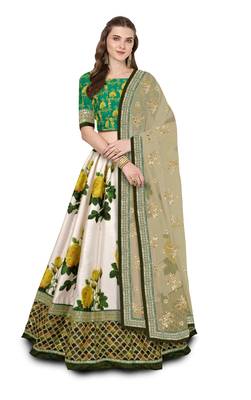 Off-White Embroidered Silk Semi Stitched Lehenga 1