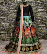 Multicolor Embroidered Art Silk Semi Stitched Lehenga