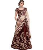 Maroon Embroidered Art Silk Semi Stitched Lehenga