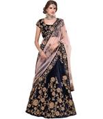 Blue Embroidered Art Silk Semi Stitched Lehenga