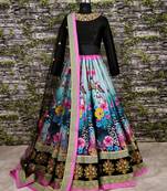 Multicolor Embroidered Art Silk Semi Stitched Lehenga
