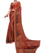 Orange printed chiffon saree with blouse