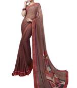 Brown printed chiffon saree with blouse