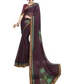 Wine printed chiffon saree with blouse