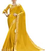 Yellow printed pure chiffon saree with blouse