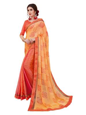 Apricot printed brasso saree with blouse 1