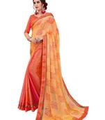 Apricot printed brasso saree with blouse