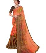 Orange Printed Brasso Saree With Blouse