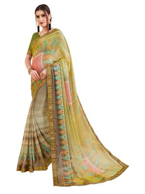 Multicolor printed brasso saree with blouse 1