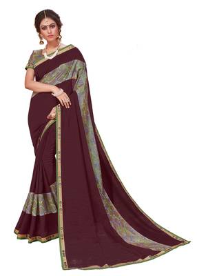 Coffee printed silk saree with blouse 1