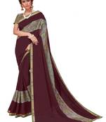 Coffee printed silk saree with blouse