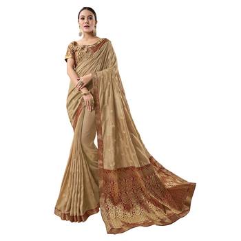 Beige Embroidered Silk Saree With Blouse 1