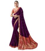 Purple embroidered silk saree with blouse