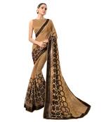 Beige printed chiffon saree with blouse