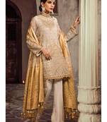 Cream Embroidered Chiffon Pakistani Salwar With Dupatta Unstitched