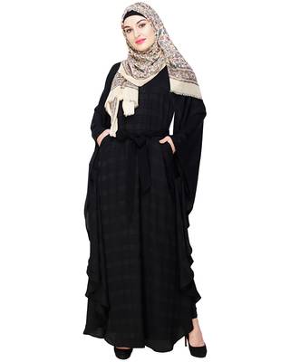 Black embroidered satin irani kaftan abaya 1