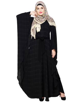 Black embroidered satin irani kaftan abaya 2