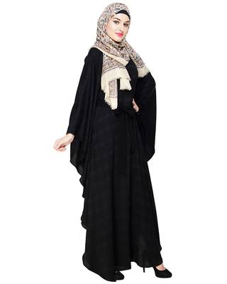 Black embroidered satin irani kaftan abaya 3