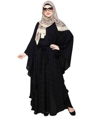 Black embroidered satin irani kaftan abaya 4