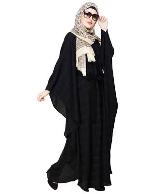 Black embroidered satin irani kaftan abaya 5