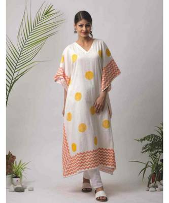 White printed Junee Cotton Kaftan 1
