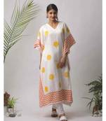 White printed Junee Cotton Kaftan