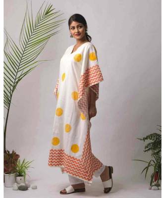 White printed Junee Cotton Kaftan 2