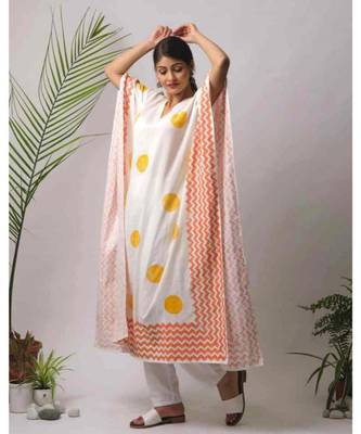 White printed Junee Cotton Kaftan 3