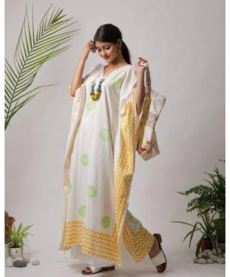 White printed Isabella cotton Kaftan and Pant-Set of tow 1