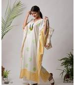 White printed Isabella cotton Kaftan and Pant-Set of tow