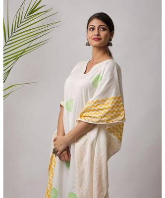 White printed Isabella cotton Kaftan and Pant-Set of tow 2