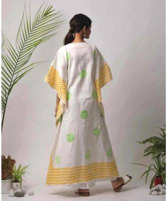White printed Isabella cotton Kaftan and Pant-Set of tow 3