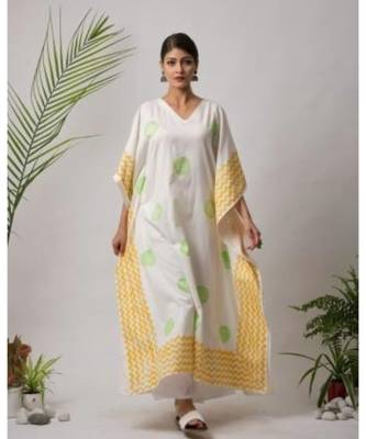 White printed Isika Cotton Kaftan 1