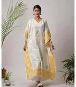 White printed Isika Cotton Kaftan