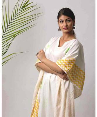 White printed Isika Cotton Kaftan 2