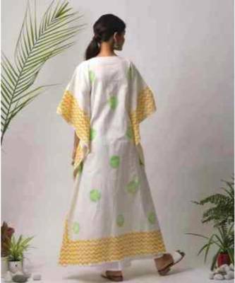 White printed Isika Cotton Kaftan 3