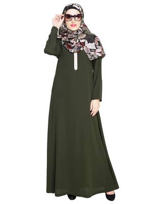 Modest Forever  Olive embroidered nida abaya 1
