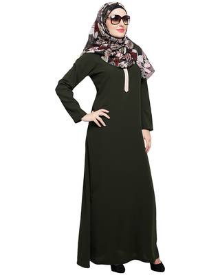 Modest Forever  Olive embroidered nida abaya 2