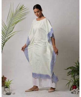 White printed Emma Cotton Kaftan and Pant-Set of two 1