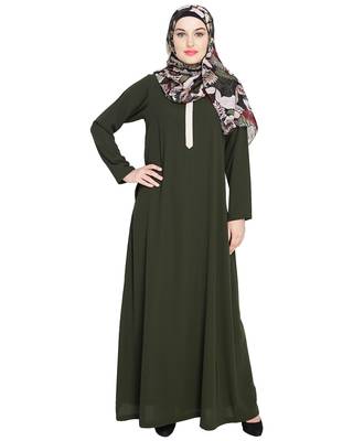 Modest Forever  Olive embroidered nida abaya 5