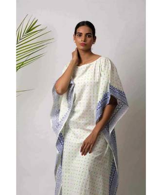 White printed Emma Cotton Kaftan and Pant-Set of two 2