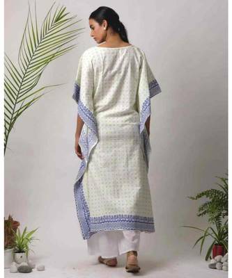 White printed Emma Cotton Kaftan and Pant-Set of two 3